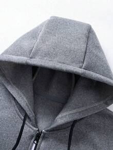 1pc Men's Hooded Fleece Jacket, Zipper Closure Solid Color Sports Sweatshirt For Casual Outdoor Wear,Winter