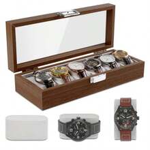 BLAZDEVE 6Slot Wooden Watch Box Organizer For Men Watch Box With Glass Window Jewelry Collection Case Organiser Holder Velvet Cushion Metal Clasp Watch Box For Men And Women