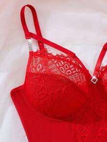Sexy Lingerie, A Red Lace-Trimmed Body Suit That Is Both Simple And Grand, Graceful And Alluring, With A Unique Charm And Perfect Sense Of Style - Red - View 3