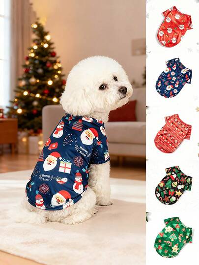 Printed T-Shirt, Holiday Pet Christmas Clothes, Pet Christmas Costume Suitable For Small Dogs And Cats Holiday Party