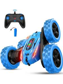 1 件遥控特技车，带彩色 LED 灯，2.4GHz 全地形遥控车，4WD 360° 旋转翻转玩具车，可充电遥控车玩具，适合 6-8 岁和 8-12 岁儿童，是圣诞节、万圣节、复活节、新年、生日的绝佳礼物（蓝色、绿色、红色）