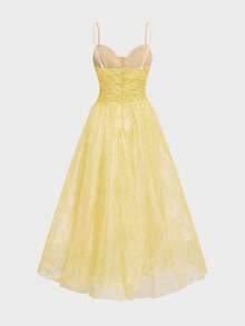 Đầm dạ hội dáng công chúa thanh lịch, trang trọng và lãng mạn với phần eo thắt gọn, kiểu dáng xòe nhẹ dành cho nữ, thích hợp cho dịp Giáng sinh, Năm mới và mùa hè. - Màu vàng - Xem 9