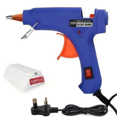 مسدس غراء صغير 20 واط مع 50 قطعة عيدان غراء سريع التسخين، درجة حرارة عالية للحرف المدرسية والفنون DIY، إصلاحات منزلية سريعة، حشو البلاط، سهل الحمل، تسخين وربط سريع