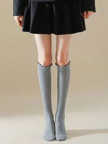 3 Pairs Autumn/Winter Ruffle Cuff Socks, Comfortable Leg Warmers, Lace Trim Elegant Japanese Style Stockings, Random Delivery - Multicolor - View 5