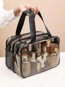 1个大容量旅行双层洗漱包，多功能化妆包，干湿分离洗漱收纳包，化妆品收纳袋，便携式化妆包，防水护肤品收纳包，浴室化妆包，简约风格手提包，沙滩包，适用于收纳护肤品、日常用品、口红、化妆刷、化妆笔、眼影、镜子、眼线笔、唇彩、护肤品、牙刷、牙刷杯、香皂、洗发水、梳子、手表、手机、项链、首饰、数码产品等。 - 黑色 - 查看 18