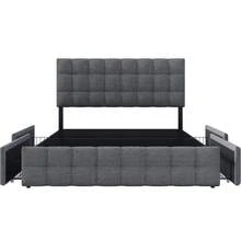 Upholstered Bed With 4 Drawers And Spring Mattress, Double Bed With Slatted Base, Height-Adjustable Headboard And Square Stitching Pattern, Metal Slats, Linen Fabric (140 X 200 Cm, Grey) - Grey - View 9