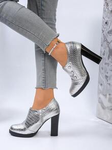 Women's Vintage Brogue High Heel Oxfords, Thick Sole Fashion High Heels, Black