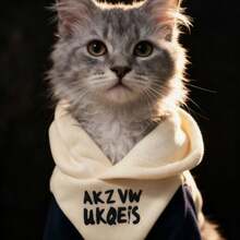 1pc Dog Hoodie, Beige & Navy Blue Contrast, Warm For Autumn/Winter, Made Of Polyester - Multicolor - View 6