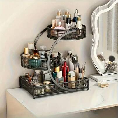 Extra Large Cosmetic Storage Rack, 3-Layer Large Capacity, Polished Metal, No Installation Required, Bathroom Storage Rack, For Countertops, Bathroom Countertops, Dressing Table Countertops