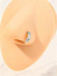 1 Pc Multi-Piece Fashion Versatile Silver & Gold-Toned Feather, Cubic Zirconia & Leaf Detail Nose Ring Set For Daily & Festival Celebration