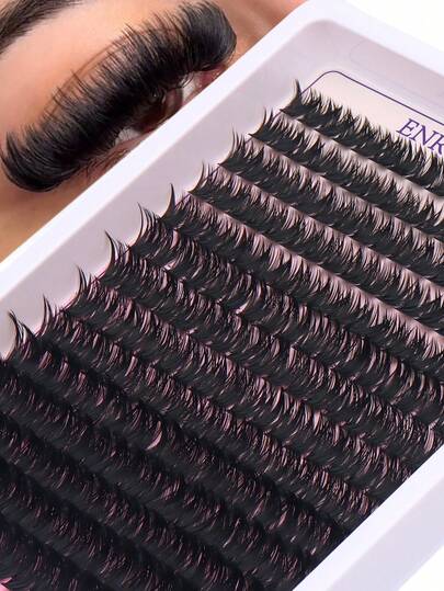 100D仿貂毛假睫毛，252簇，0.07毫米，D卷度，8-16毫米，混合自然款睫毛嫁接，3D俄式风格，个人睫毛化妆工具
