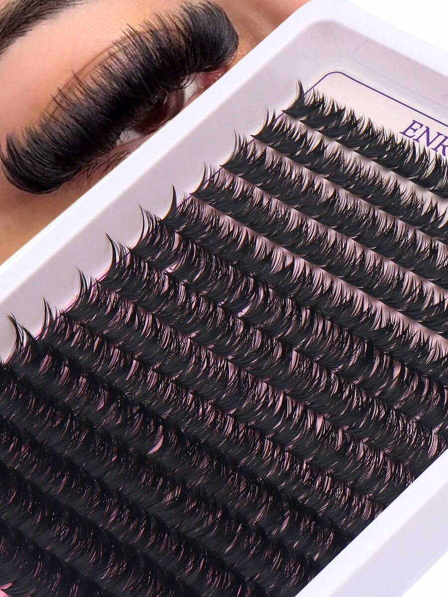 100D仿貂毛假睫毛，252簇，0.07毫米，D卷度，8-16毫米，混合自然款睫毛嫁接，3D俄式风格，个人睫毛化妆工具 - D - 查看 1