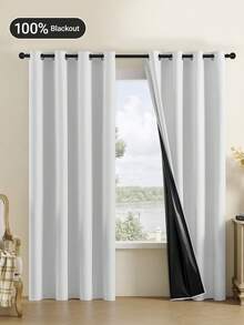 1 件/2 件可选轻质遮光窗帘，100% 遮光窗帘，带金属索环，客厅/卧室窗帘，粉色窗帘 - 粉色 - 查看 11