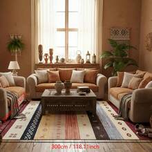 1PC Machine Washable Large - Size Bohemian Multicolored Striped Pattern Area Mat Rug Indoor Living Room Decorative Rug With Artistic Retro Multicolored Striped Pattern Design Durable Easy Clean Floor Mat For Home Decoration Kitchen Rug