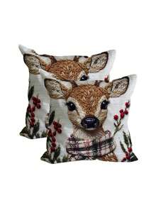 Świąteczna dekoracja: Urocza świąteczna poszewka na poduszkę z reniferem, 17,7 x 17,7 cala, miękka, krótka pluszowa, z nadrukiem 2D, nadająca się do prania w pralce, zapinana na zamek błyskawiczny, idealna do sypialni i salonu
