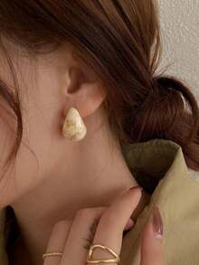 Vintage Silver Needle Dark Wine Red Drop Earrings Female Resin Personalized Elegant Earrings Gift