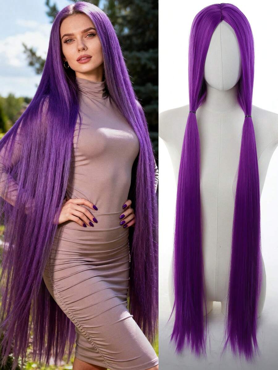 40英寸超长直发cosplay假发，中分，万圣节假发，耐热合成假发，女士款