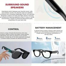 Wireless Smart Glasses With Dual-Camera Recording Function, 500W Camera Pixels, Stereo 360° Surround Sound, High-Quality Lenses, Fashionable And Technological Glasses, With Three Types Of Lenses (Anti-Blue Light, Anti-UV Black, Dual Brown) - 黑色 - 查看 8