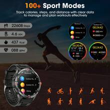 Montre connectée pour hommes avec appel Bluetooth/Éclairage LED, écran large ultra-clair de 1,46 pouces, plus de 100 modes multisports, suivi du sommeil et du podomètre. Montre connectée pour hommes avec réveil, calendrier, minuterie. Style extérieur avec batterie 1000 mAh longue durée pour iPhone et Android - Noir - Voir 7