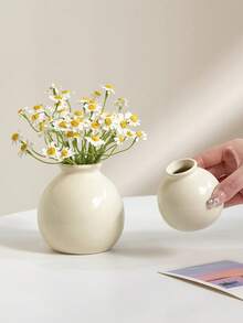 Bình gốm mini đựng hoa giả, trang trí nhà thẩm mỹ màu kem, hoa giả nhỏ để trên kệ phòng khách, bàn làm việc, phòng ngủ, đám cưới, đồ trang trí giữa bàn kiểu nông trại - trắng - Xem 7