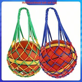 耐用的多用途网球收纳袋，适用于篮球、足球、排球和橄榄球 - 厚实、高品质、蓝色/黄色/白色设计，带有加固缝线和手柄，多功能运动包 | 鲜艳的网眼包 | 坚固的手柄