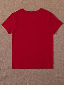Playera manga corta con estampado de Muñeco de Nieve - Rojo - Ver 2