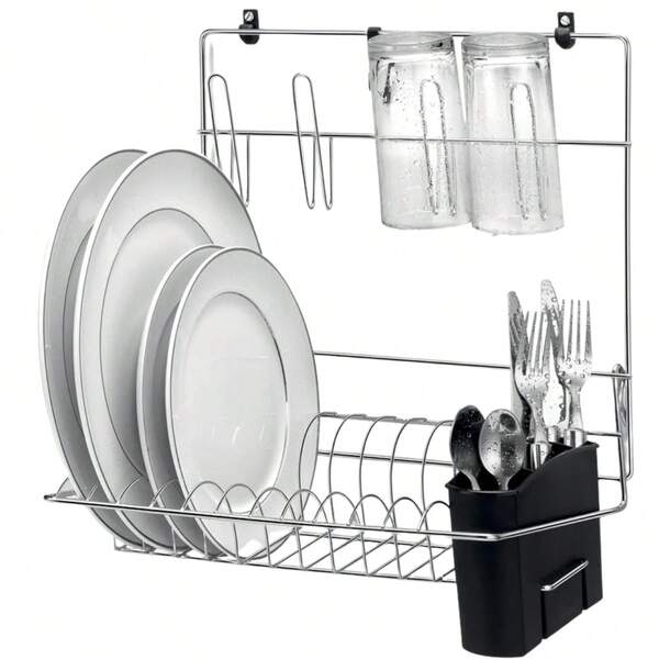  Escorredor De Parede De Inox Para Talheres Copos Pratos Organizador Cook Home Cromado Arthi