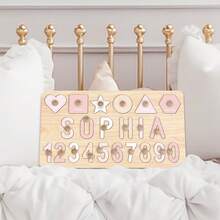 Montessori Wooden Puzzle Toys For 1-3 Years Old, Personalized Name Puzzle, New Easter Gift For Kids, 3D Alphabet Wooden Puzzle Toys - Pink and White Three Rows All With Nails - View 5