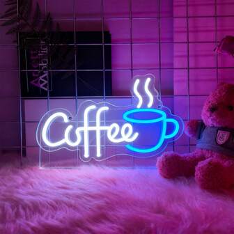 1 件活力咖啡霓虹灯 - 5V 明亮 LED 墙面装饰，适用于咖啡馆、餐厅、酒吧和家庭 - 独特的 Y 型节能、耐用、易于安装