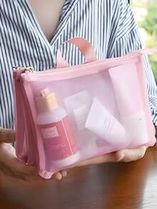 三层大容量透明网眼化妆包，轻便旅行化妆品和洗漱用品收纳袋，耐用涤纶材质，不防水，拉链封口，男女通用，旅行必备，邮轮度假必备 - 彩色 - 查看 4