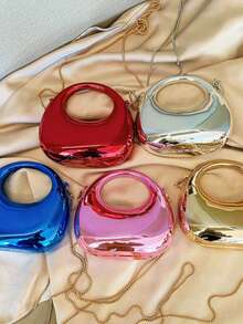 1个新款前卫金属镜面亚克力新月形迷你手提包，亮银色和金色月亮包，时尚百搭，配金属链条，可单肩/斜挎，可装口红、耳机盒，也可作晚宴手拿包，女士迷你派对钱包 - 彩色 - 查看 11