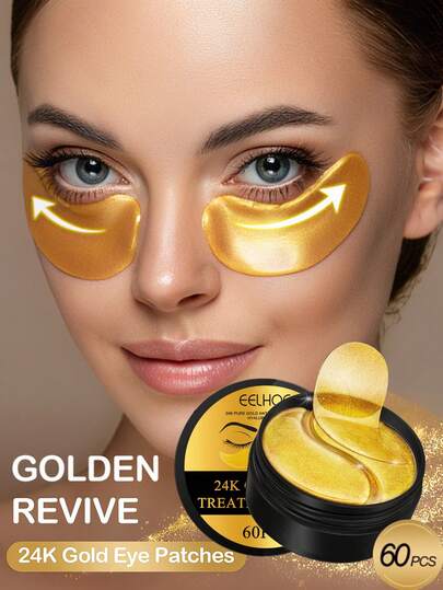 60pcs 24k Gold Eye Mask Moisturizing Firming Nourishing Area Eye Gel Treatment Cream Hydrating Patch Dark Circles Bags