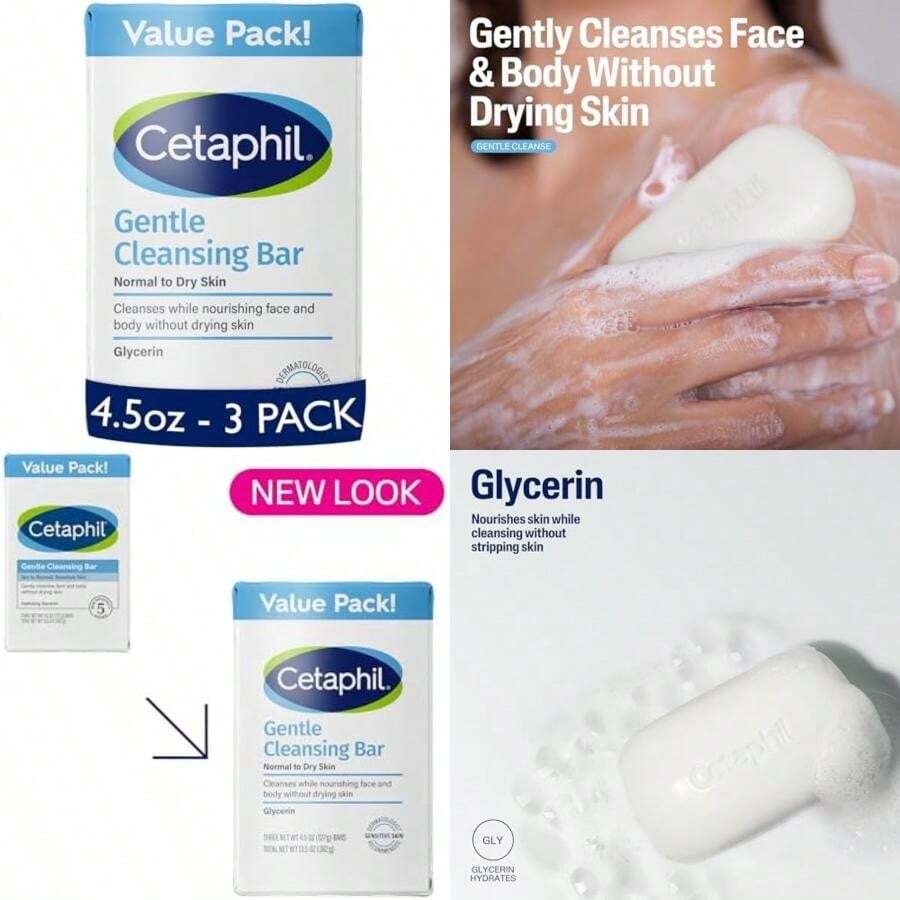 gentle cleanser bar, 4.5 Ounce (Pack of 3), Blanco(Paquete de 3 unidades) - Tipo 1 - Ver 1