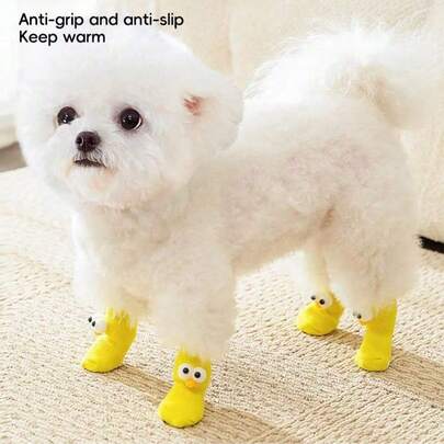 All Season Pet Socks - Cute Big Eyes Cartoon Knitted Cotton Socks Suitable For Small To Medium Dogs (Chihuahua, Pomeranian, Teddy), Anti-Slip And Warm Pet Paw Covers