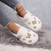 2025 New Winter Plush Slippers Women Outdoor Snow Boots Slip-On Slouchy Mules Closed Toe Faux Thermal Lined Warm Solid Color Sports Thermal Lined Fashion Snow Boots For Home Winter - Beige - View 5