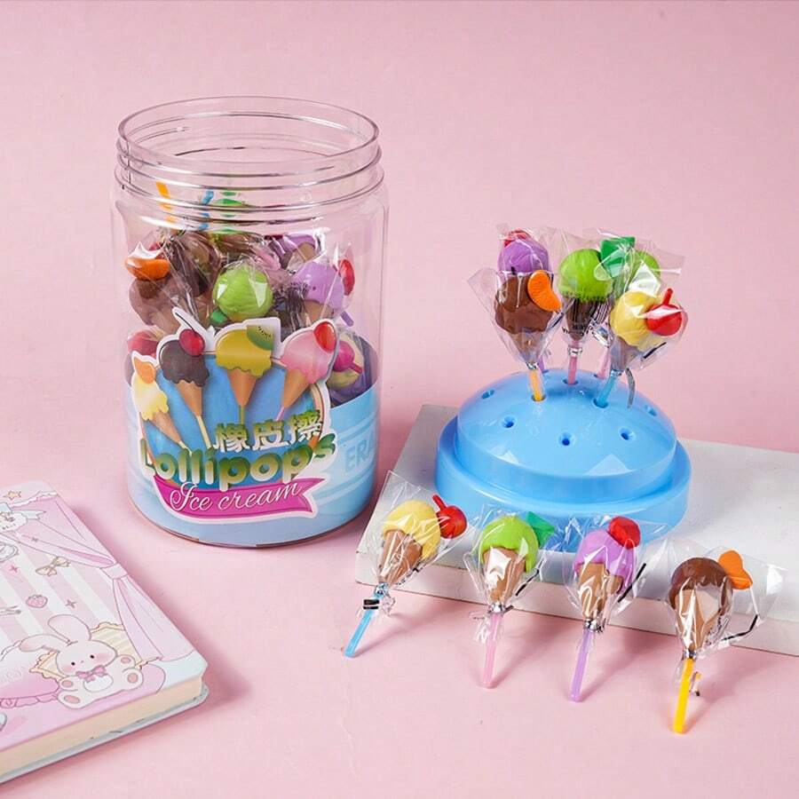 1/48 pulgada Nueva serie de helados de colores Borrador de piruleta Juguete de borrador creativo de dibujos animados lindos para aliviar el estrés de los estudiantes desmontable