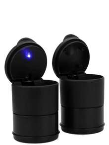 黑色圆形车载烟灰缸，轻便便携塑料支架，适用于车载烟灰缸