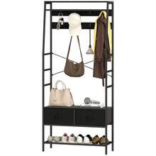 Coat Rack, Clothes Rack With Shoe Rack, 2 Fabric Drawers, Coat Rack With 8 Hooks, Shelf, Jacket Rack With Anti-Tip Protection, For Entrance Area, Hallway, Bedroom, Black - Black - View 1