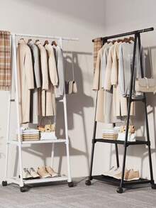 Perchero de piso organizador de ropa rack colgador perchero alto estructura metálica soporte prendas mueble ropa dormitorio guardarropa diseño moderno - Negro - Ver 2