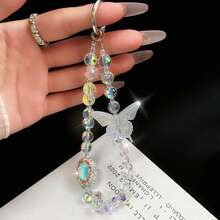 水晶蝴蝶串珠手机挂饰，【防摔】可拆卸时尚水晶手链挂绳，适用于手机、包包、钥匙扣、相机，可用作吊坠装饰