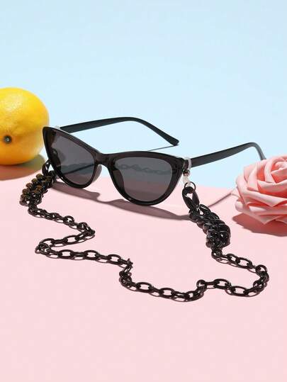 1 PC Acrylic Vintage Cat-Eye Fashion Glasses For Teenagers Aged 12-16, Along With A Day Acrylic Ring Buckle Glasses Chain, Suitable For Summer Outings, Outfit Matching, And Holiday Gifts