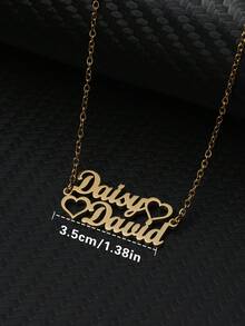 1pc Customized Minimalist Fashionable Couple Necklace With Two Names In Heart Shaped Pendant, 18K Gold Plated Stainless Steel Material, Personalized Engraved Necklace Gift For New Year, Christmas, Holidays, Birthday, Wedding, Graduation - Multicolor - View 9