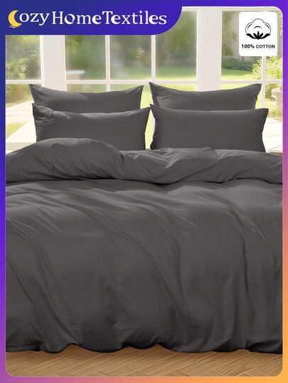 2/3pcs Solid Color Duvet Cover, 100% Cotton Bedding Set, Cozy And Breathable Bedding Set, Skin-Friendly And Comfortable, Soft And Anti-Pilling, Stylish Home Textiles, Room Decor, Dark Gray Duvet Cover Set, Comforter Cover And Pillowcases, Quilt Core Not Included, Suitable For All Seasons, Machine Washable, Bed, Wedding, Bedroom Stuff, Fall Decor, Bedroom Decor, Home Essentials,