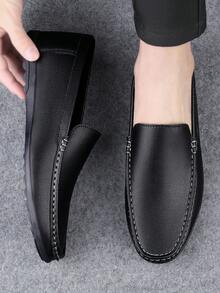 Men's Black Casual Faux Leather Loafers, Non-Slip And Durable, Suitable For All Seasons - Black - View 4