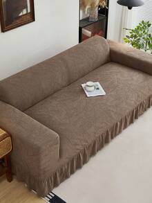 1pc Jacquard Leaf Pattern Ruffled Elastic Sofa Cover, Dust-Proof And Dirt-Resistant, Stretch-To-Fit Full Coverage Sofa Protector, Home Decor, Machine Washable, Pillow Cover Not Included - Coffee Brown - View 8