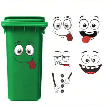 Cartoon Character Face Stickers, Adhesive Items, Suitable For Plastic Surfaces, Single-Use, Used For Trash Cans, Walls, Toilets, Refrigerators. The Theme Is Interesting And Cheerful, And They Are Decorative Stickers For The Bathroom.
