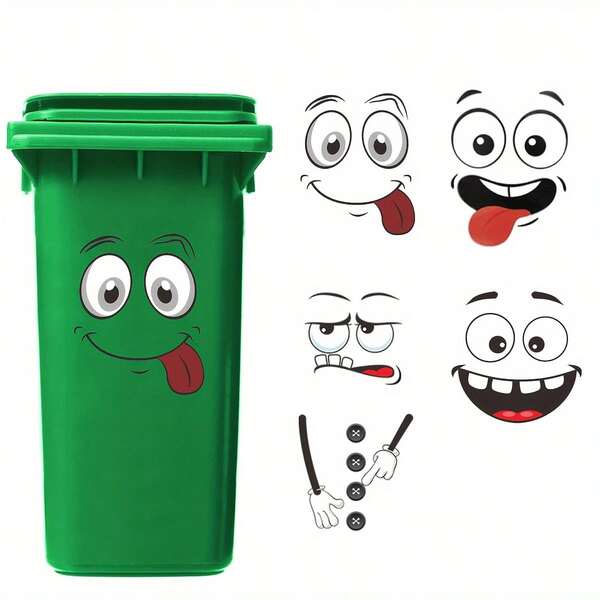 Cartoon Character Face Stickers, Adhesive Items, Suitable For Plastic Surfaces, Single-Use, Used For Trash Cans, Walls, Toilets, Refrigerators. The Theme Is Interesting And Cheerful, And They Are Decorative Stickers For The Bathroom.