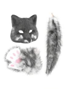 3件套可爱狐狸服装，包含毛绒狐狸尾巴钥匙扣、腰包，适合派对、舞台表演、角色扮演等场合。