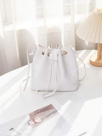 1 件女士斜挎包，金色金属配件，拉链开合，可调节肩带，黑色/白色/粉色可选，适合作为情人节或生日礼物，可爱的斜挎包，纹理面料