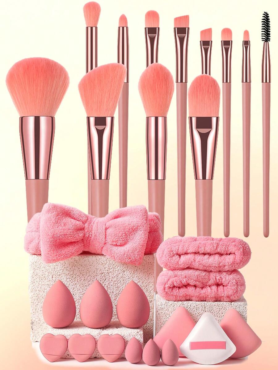 27 Stücke Prep-To-Apply Make-up Werkzeug-Set: 12 Stücke samtig-weiche Pinsel, 3 Stücke Blending Schwämme, 3 Stücke Mini Schwämme, 3 Stücke puschelige Watte-Zuckerwatte Puder, 3 Stücke Mini Luftkissen, 1 Stück Haarband, 2 Stücke Handschalen Riemen - ideal für Schminktisch & Reisen. 6/12/15/27 Stücke, Pinselset, Make-up Pinsel Set, Make-up Pinsel, Komplettes Make-up Set, Make-up Pinselset, Komplettes Make-up Kit, Pinselset, Make-up Pinselset, Make-up Geschenkset